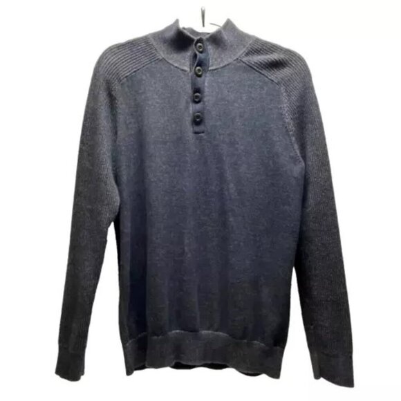 Express Sweater Men’s Medium Button Mock Neck Heathered Blue Knit Preppy Career - Picture 1 of 11